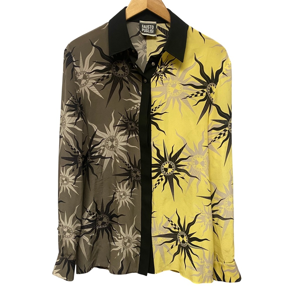 Fausto Puglisi Silk Sunburst Print Shirt Made in Italy Size 46 Artsy Avant Edgy